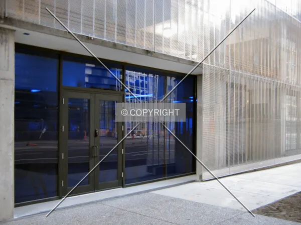 Entrance to the parking ramp, in blue