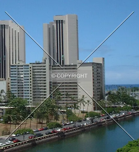 View to the south along the Ala Wai Canal, Westin Hawaii Prince in the background