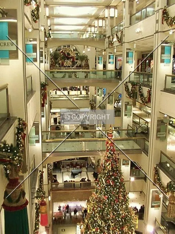 Looking east through the shopping mall during the Christmas season