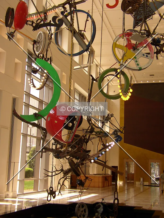 Detail of the lower portion of the hanging sculpture in the main lobby