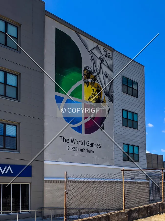 2022 World Games mural on the southern facade
