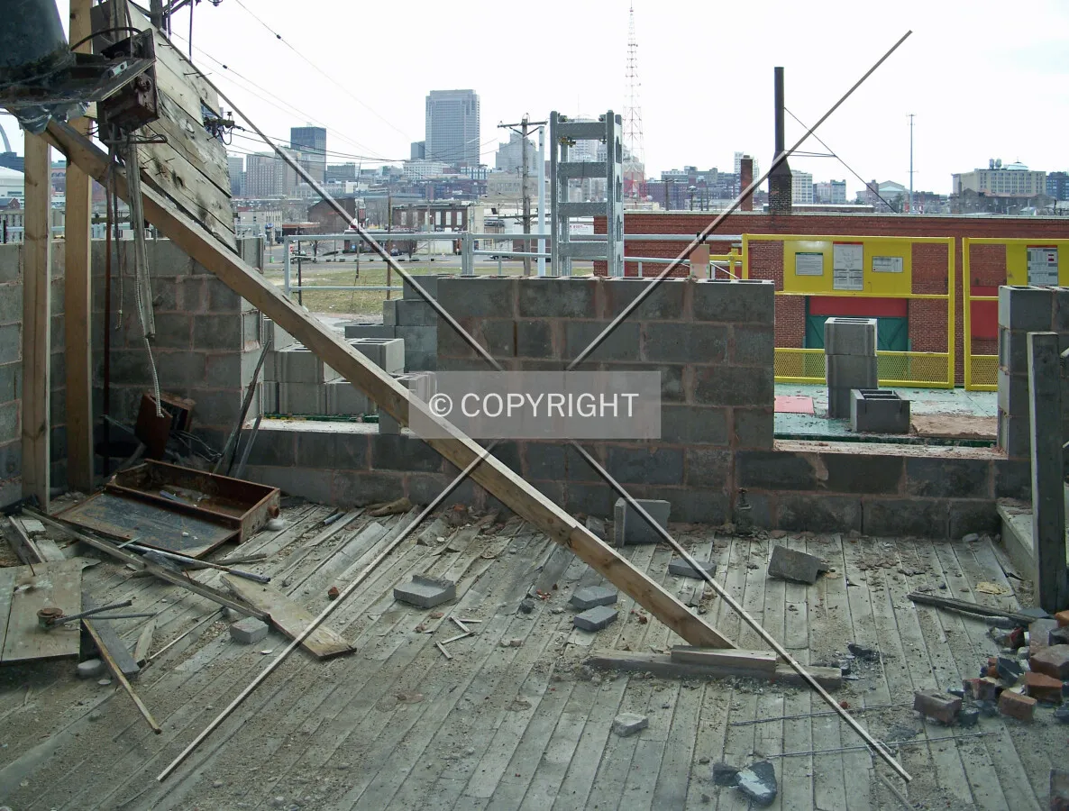 Masonry work where the south side collapsed; March 21, 2008