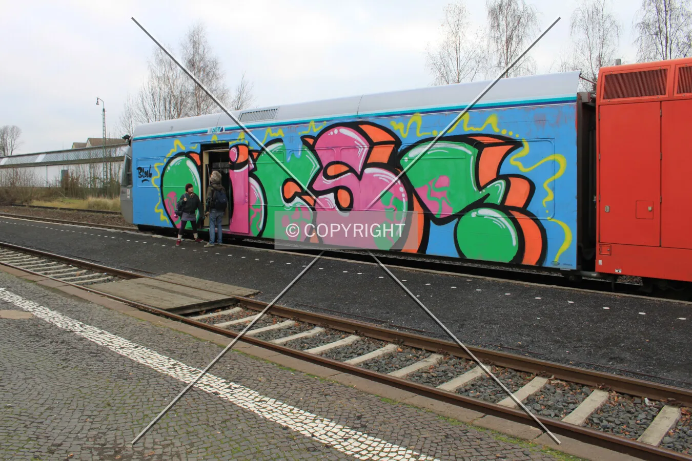 Train covered with graffiti
