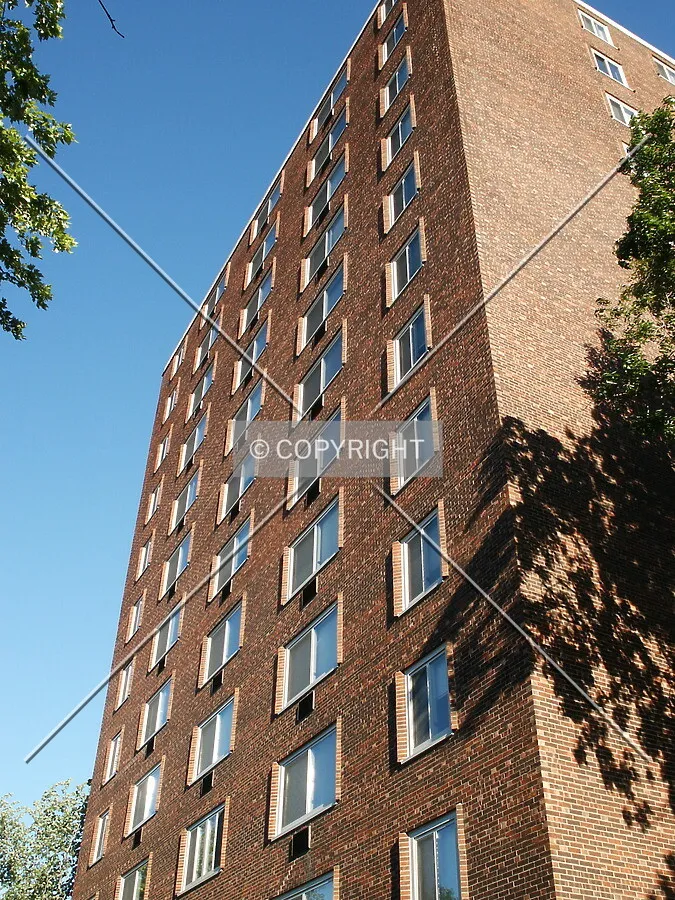 Looking up the north facade