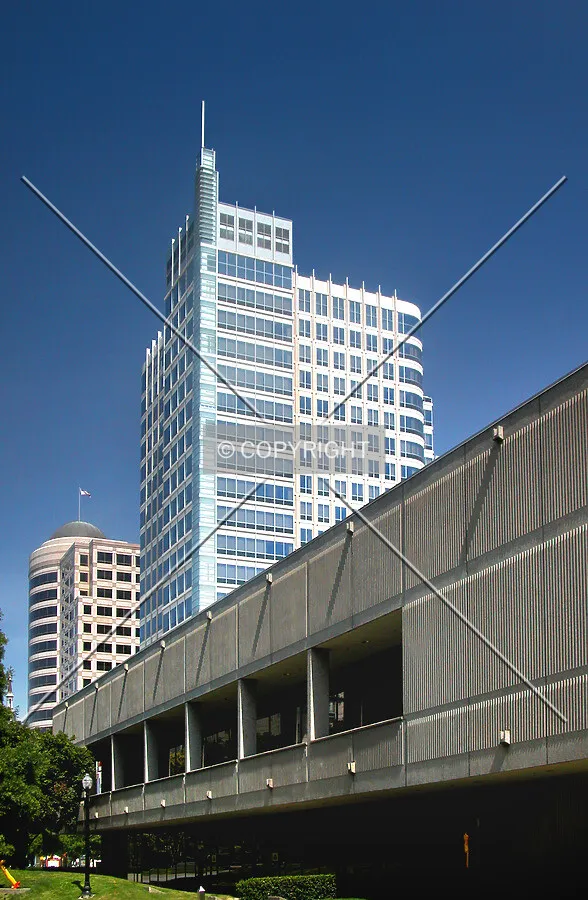 From the east, appearing above the Convention Center
