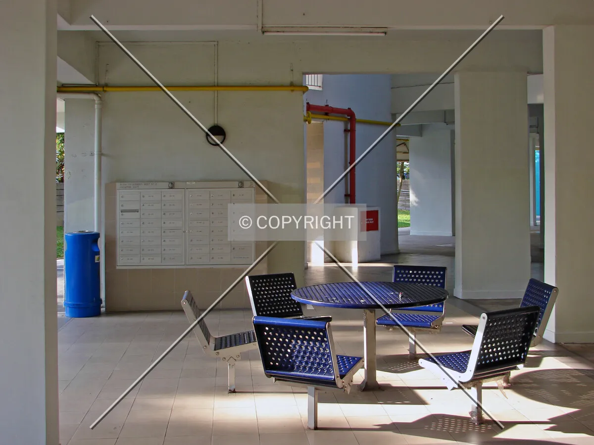 View of the void deck towards the central stairwell
