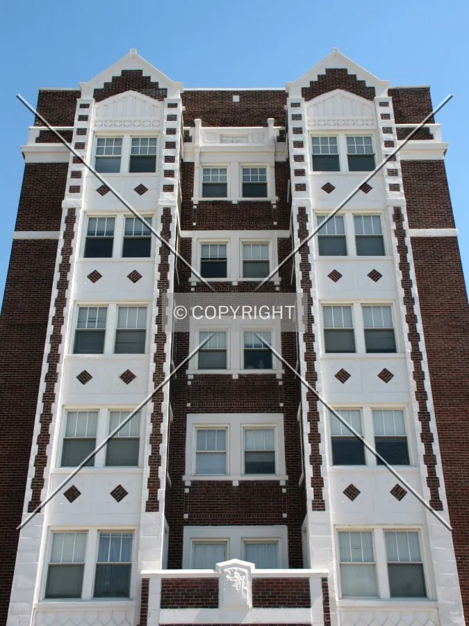 Looking up the front facade