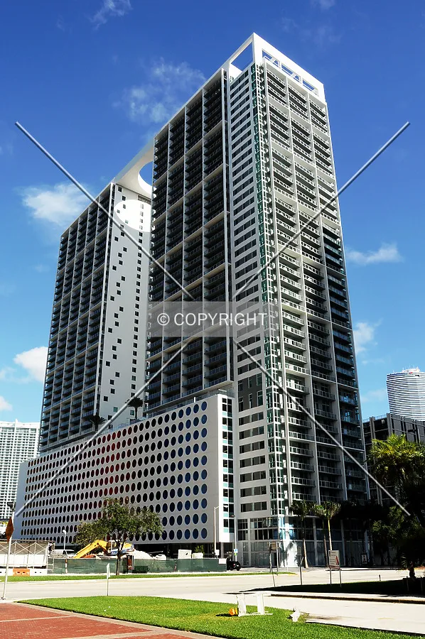 Looking up from the southeast across Brickell Avenue
