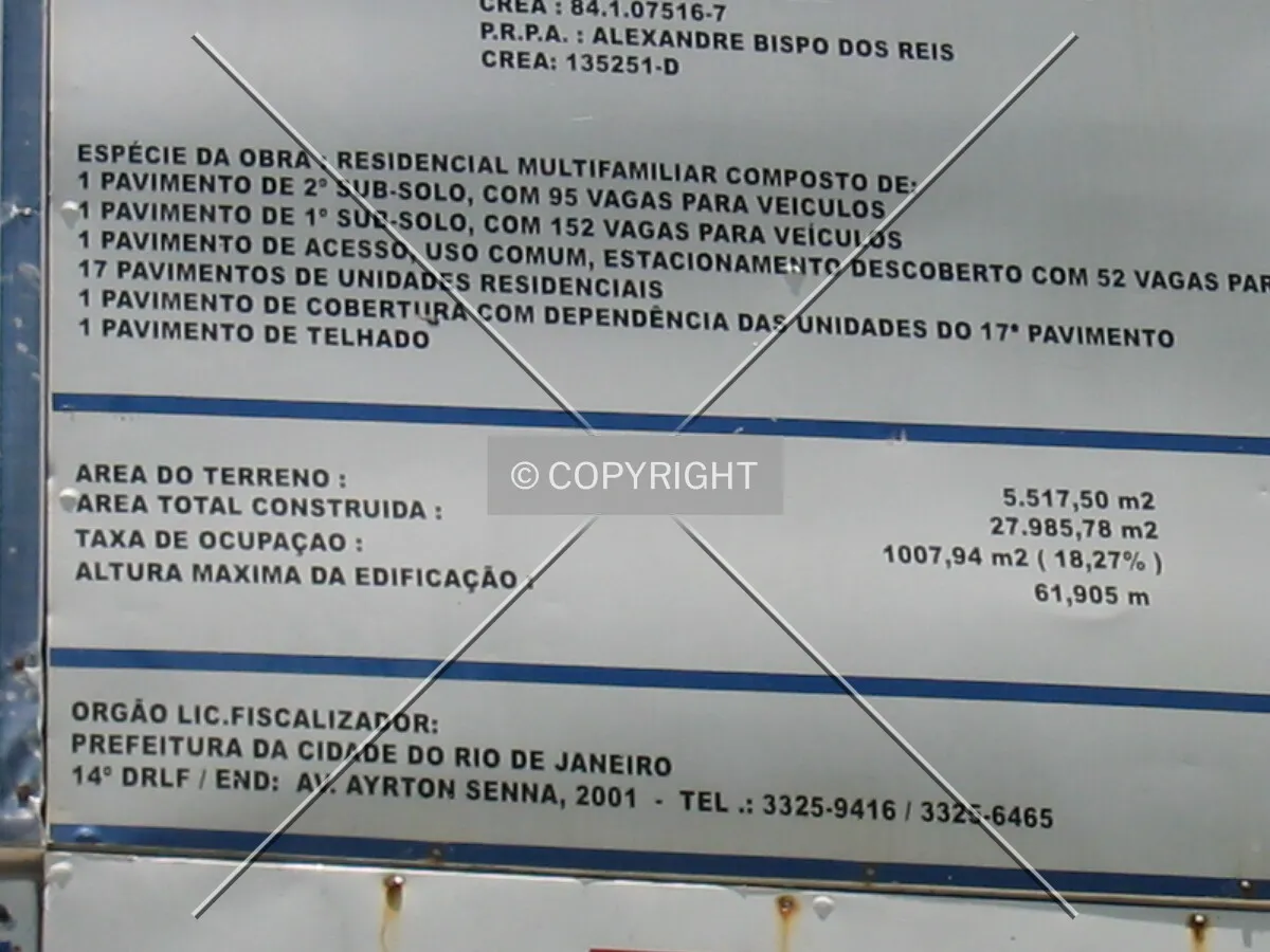 Sign at the construction site with technical information about the building