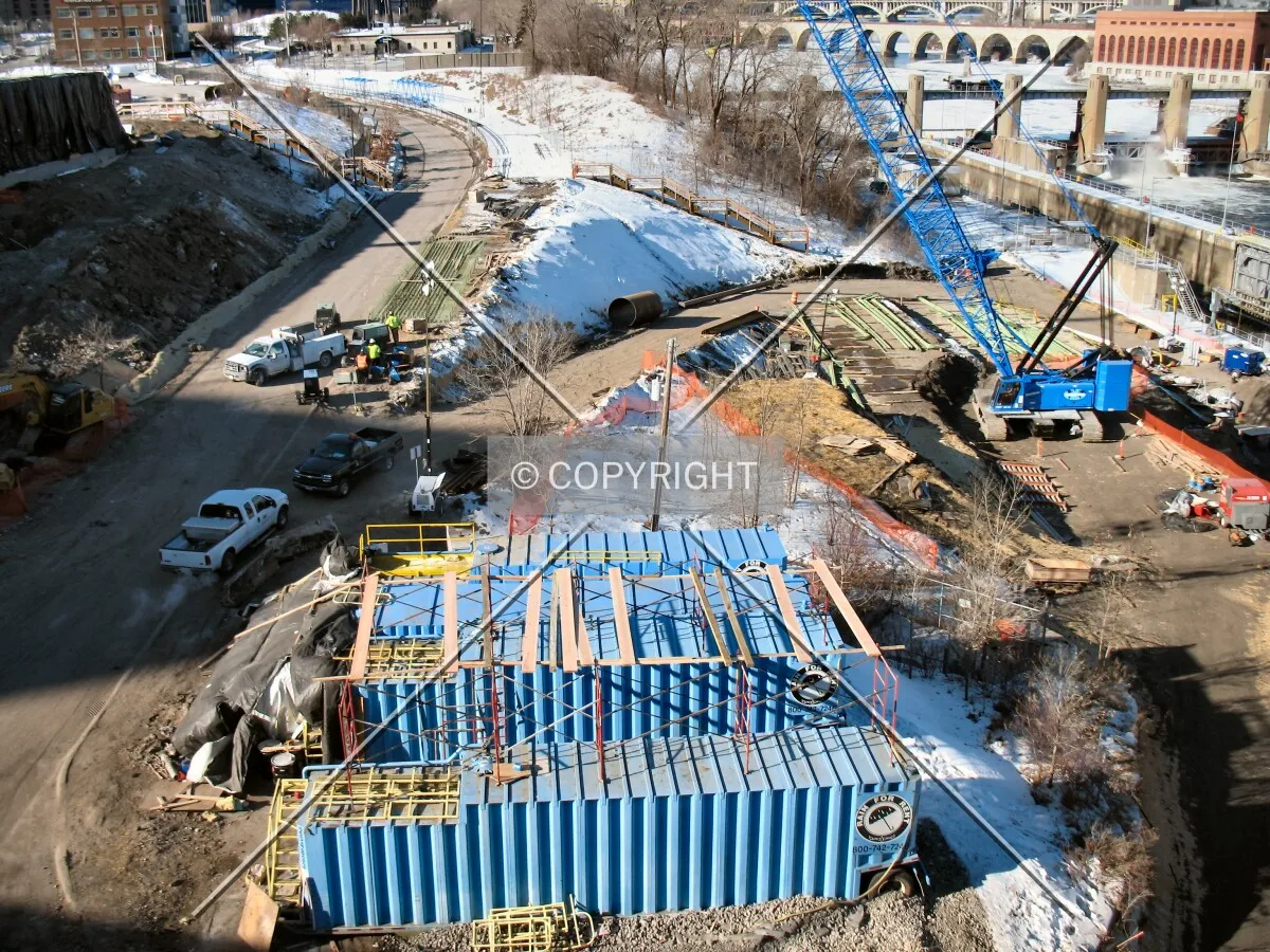 Construction staging on the south end