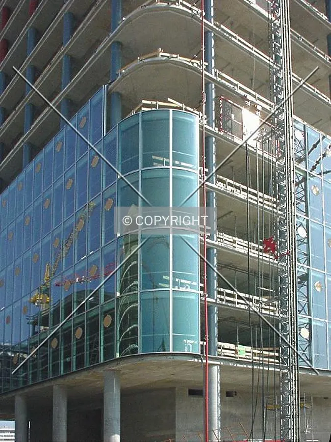 View of the partly mounted facade