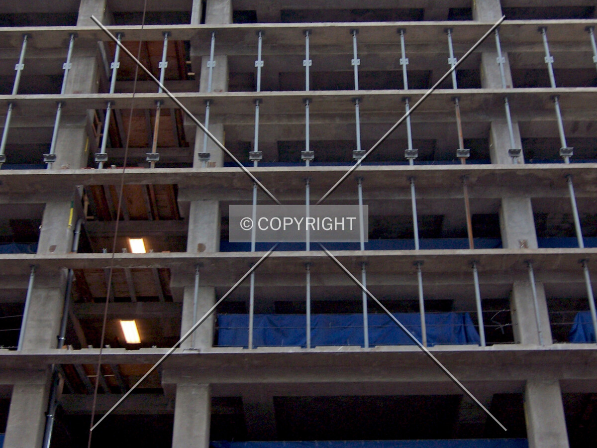 Steel structure on the east side in place for attachment of the curtain wall facade