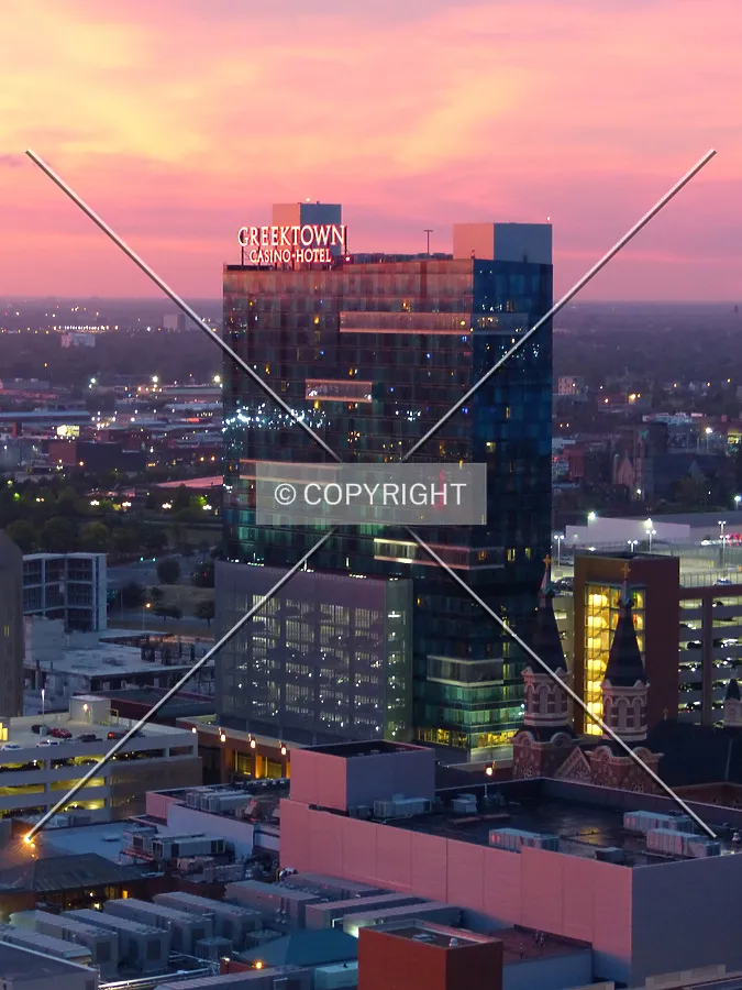 View from southwest at sunset.