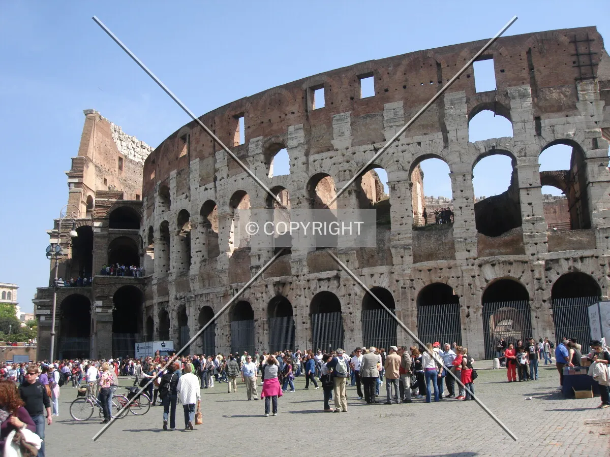 The Colosseum in Rome with Tourists