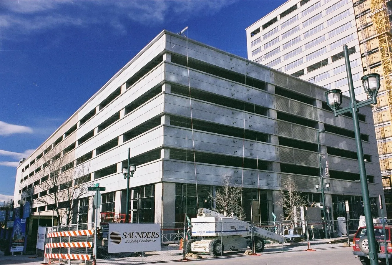 South corner of the parking garage