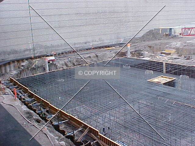 Looking down upon and northwest across the construction site