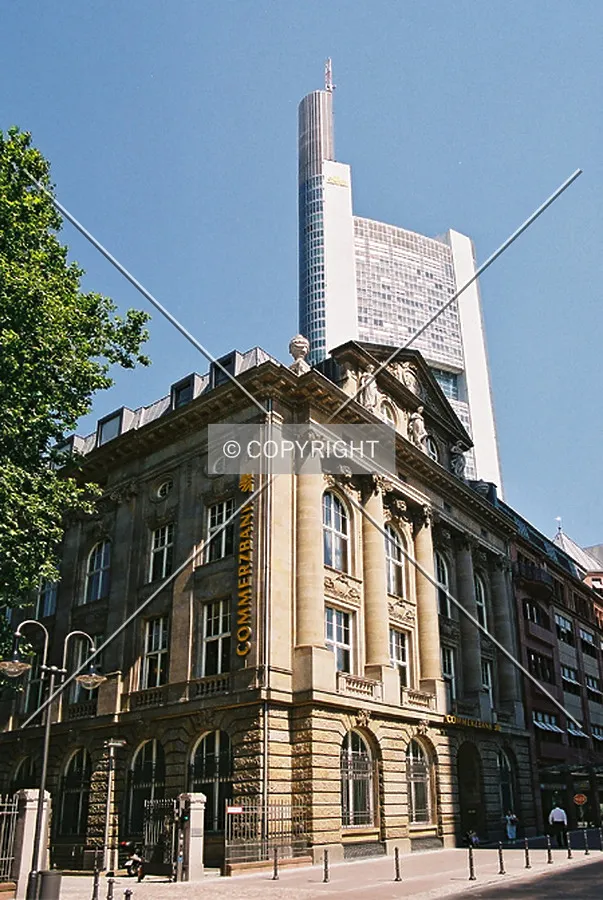 Commerzbank tower in the background; Commerzbank branch in the foreground