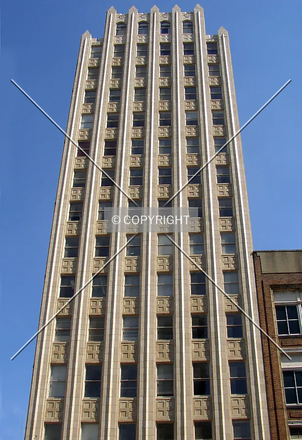 Looking up the southern facade from 1st Avenue North