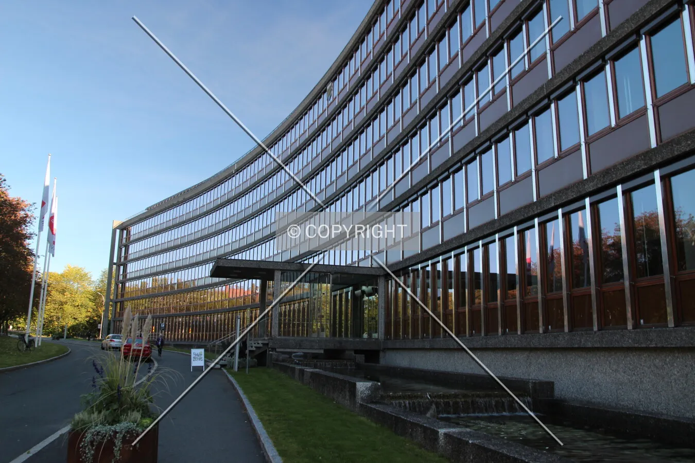 Curving west facade