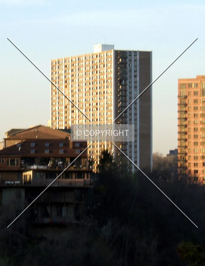 View from the southwest with the St. Moritz in Edgewater to the right