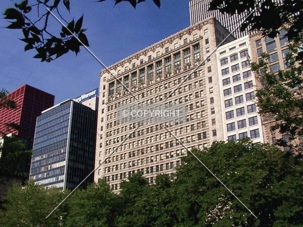 Michigan Avenue facade from the Art Institute garden