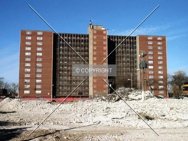 South side seen over the demolition site of Rockwell Gardens 1