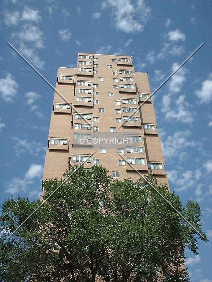 Looking up the east facade