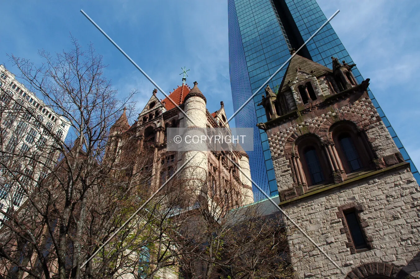 Hancock Place towering above the church