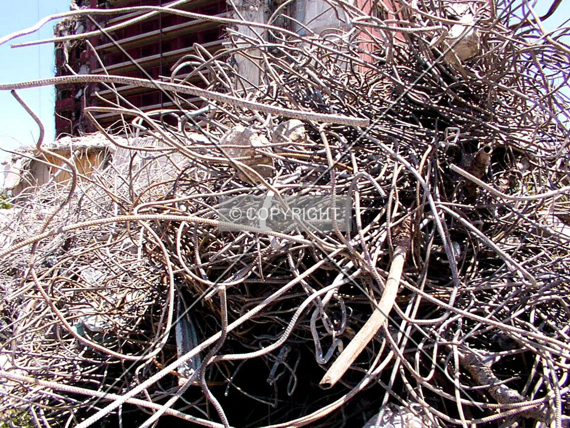 Tangled rebar from the demolished concrete