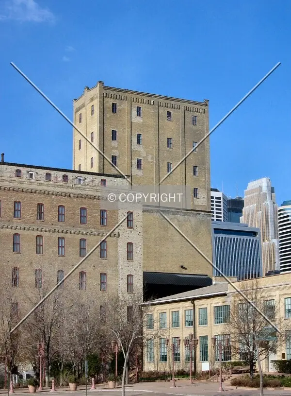 View to the southwest from the foot of the Stone Arch Bridge, The Whitney in left foreground