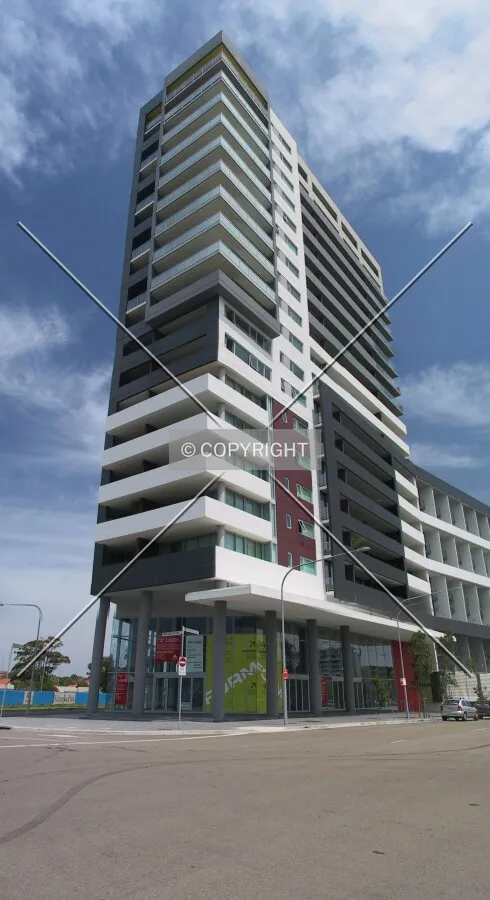 Looking up from Gadigal Avenue