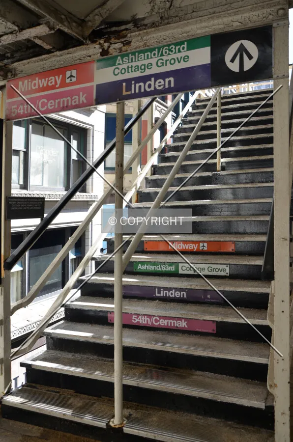 Stairway from eastern platform to the transfer bridge; March 7, 2015.