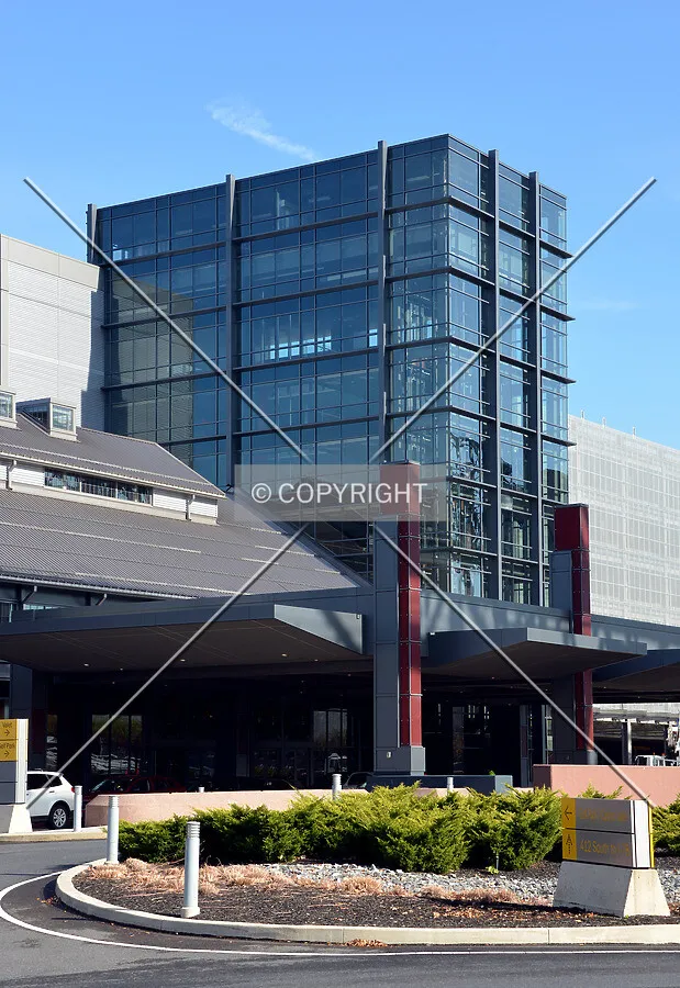 View from the southwest of the main entrance area