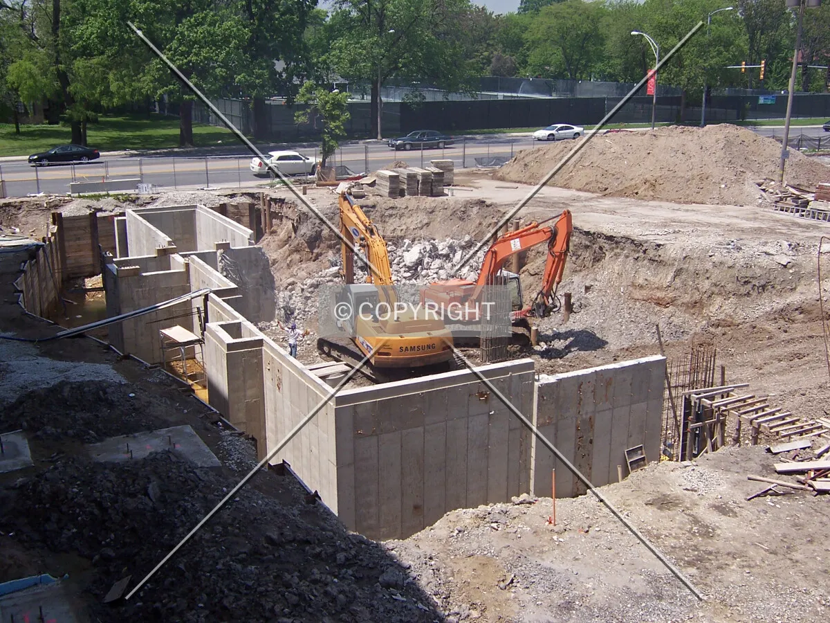 Looking across the southwest corner of the site from the adjacent parking garage