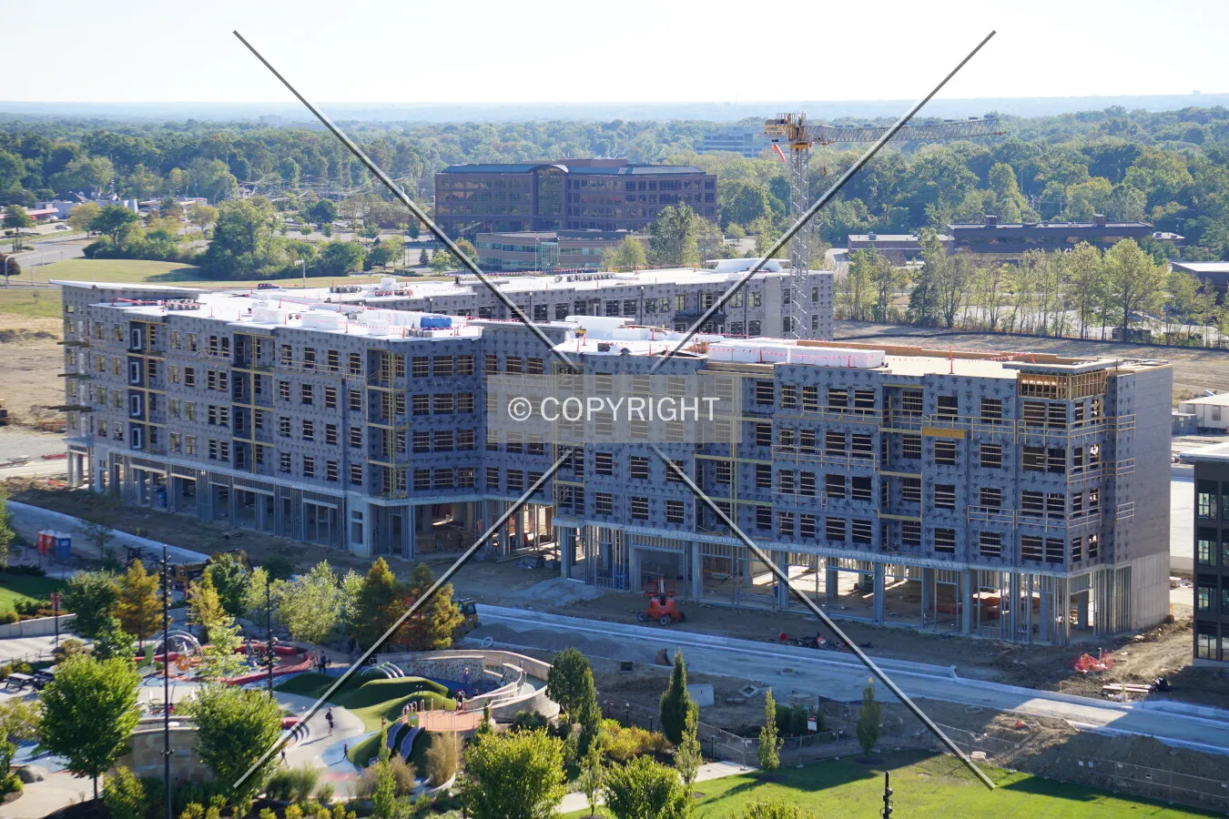 View from the northwest during construction; October 5, 2019