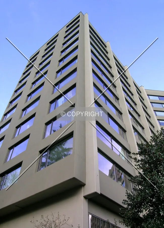 Looking up the southern corner of the building