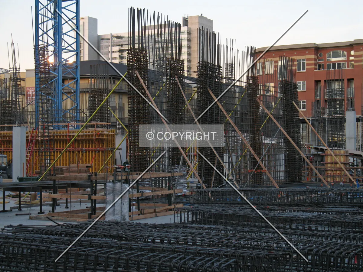 Looking northeast through the site toward rebar columns on the rise