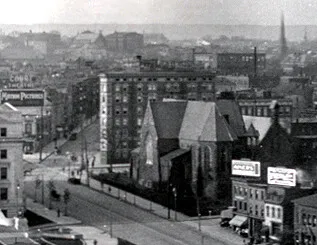 View from the southeast along Market Street