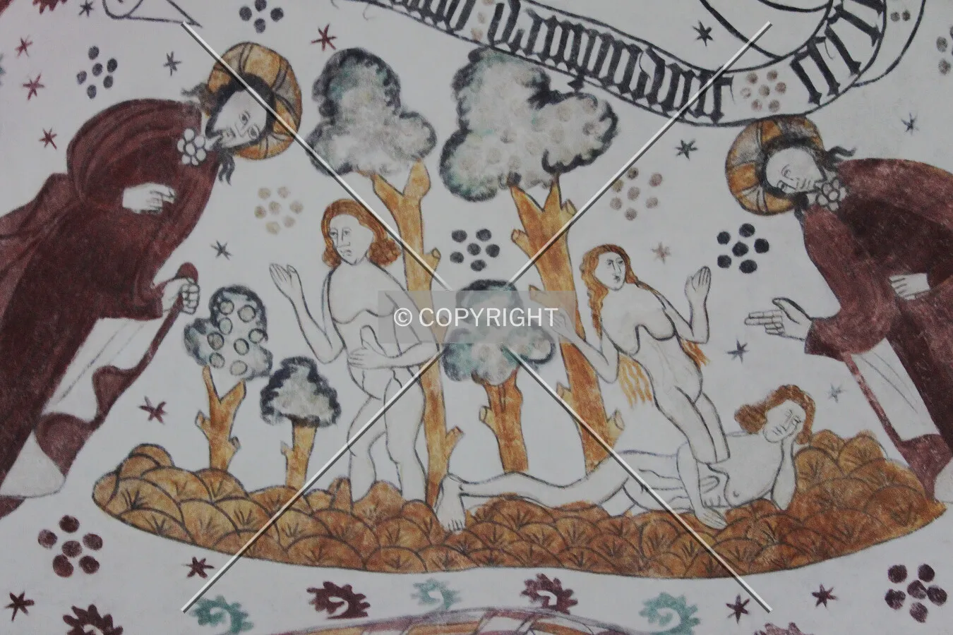 Wall painting showing Adam and the birth of Eve