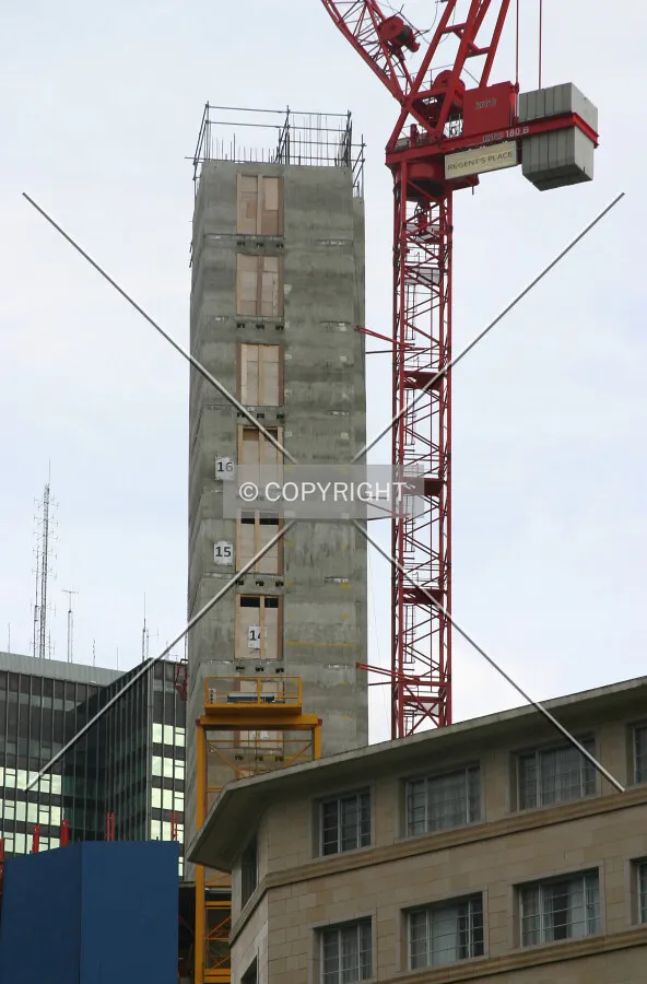 View east along Longford Street of the top of the core