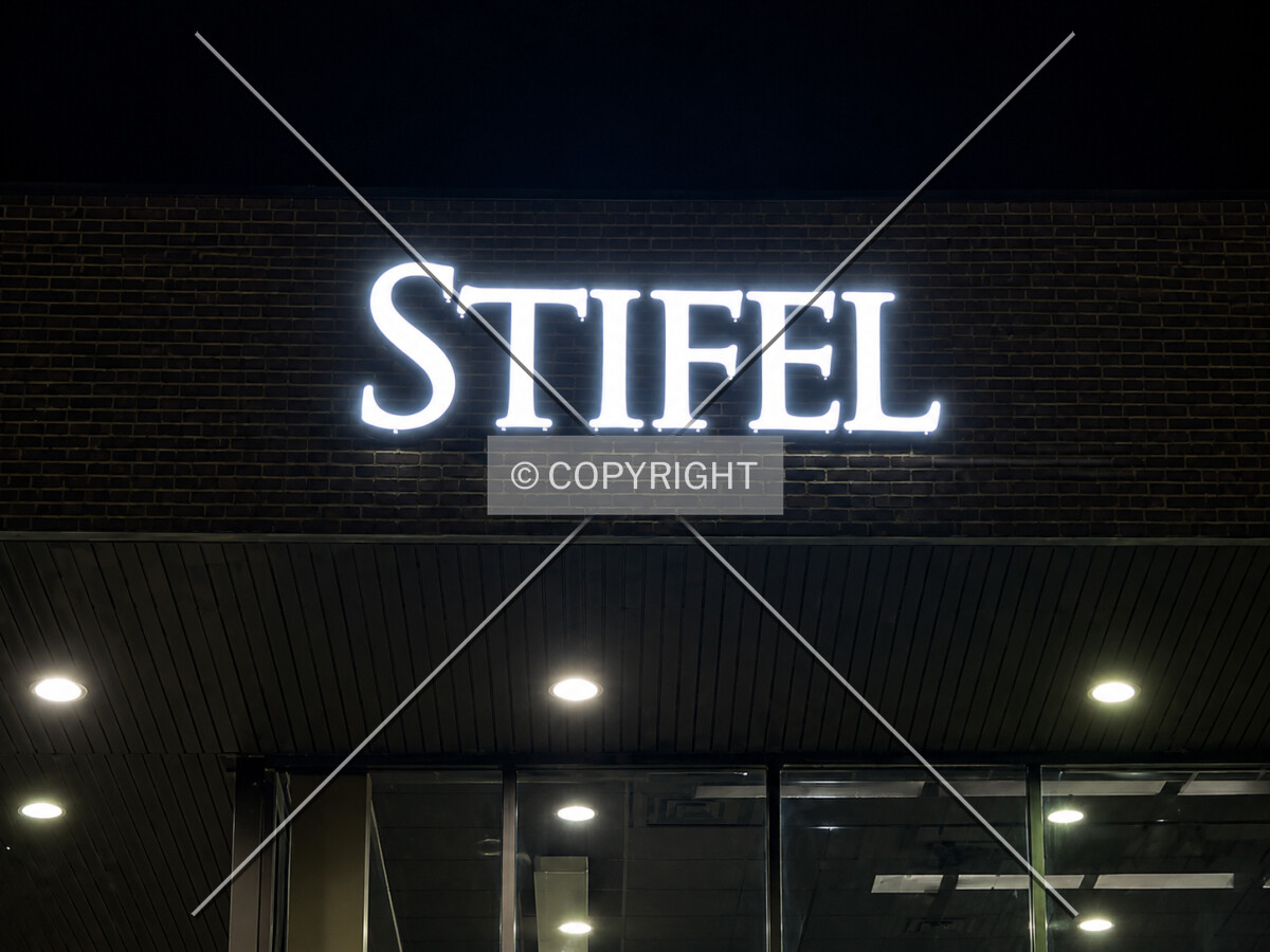 Signage on the north facade at night, Wednesday, July 29, 2026