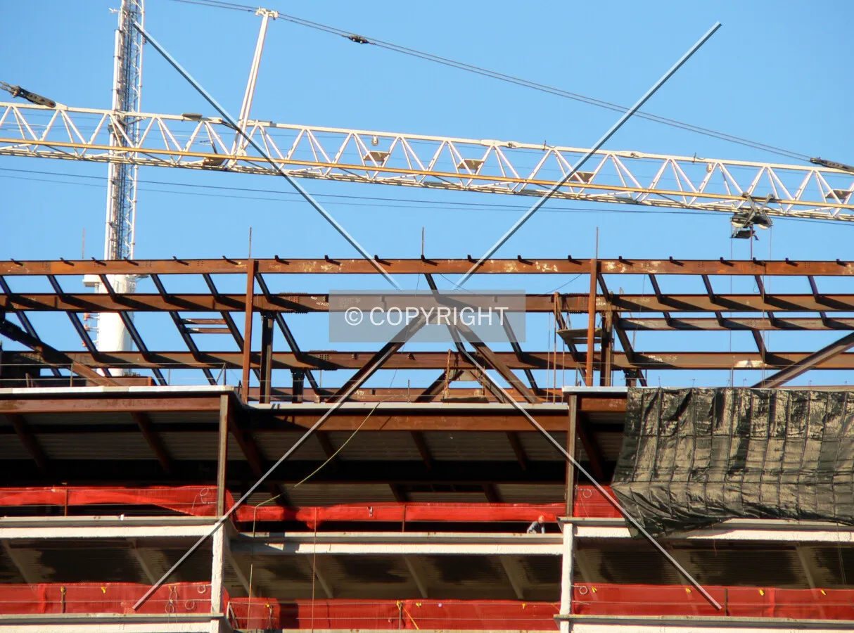 View of the steel framework for the mechanical penthouse