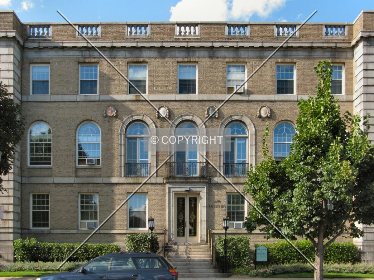 Main entrance elevation from across Selby Avenue