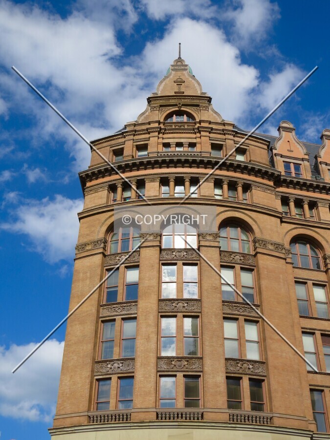 North end of the west facade above Water Street