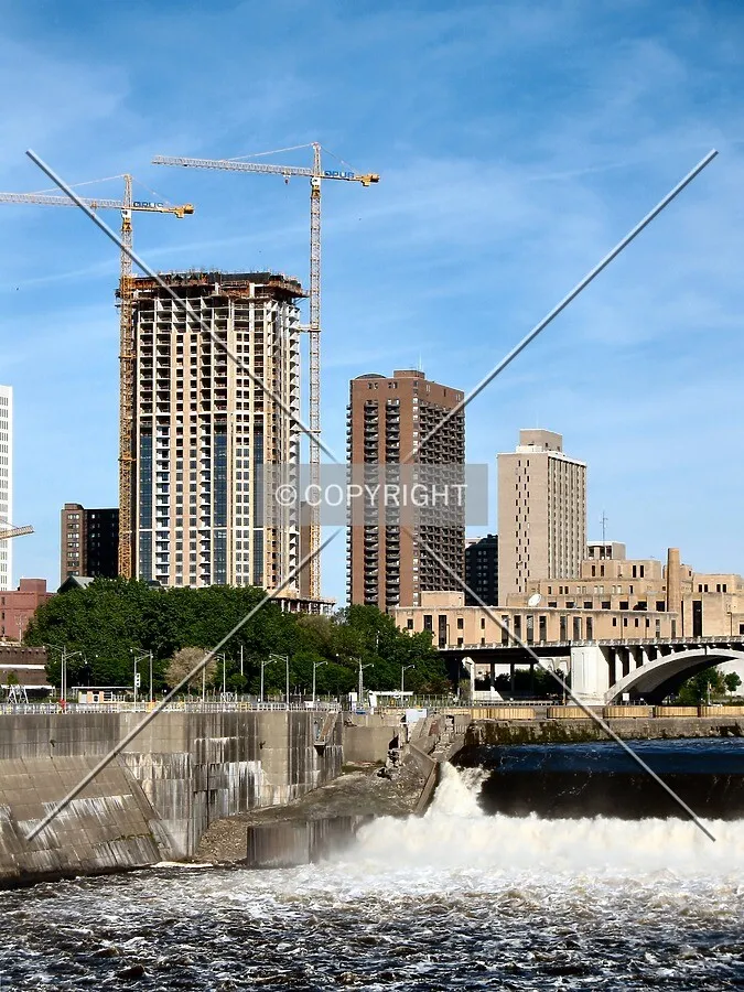 View to the west from the Stone Arch Bridge, beyond St. Anthony Falls