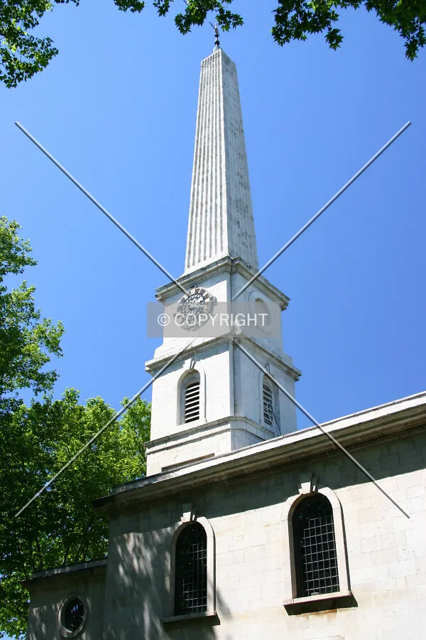 View northwest of the spire from the graveyard