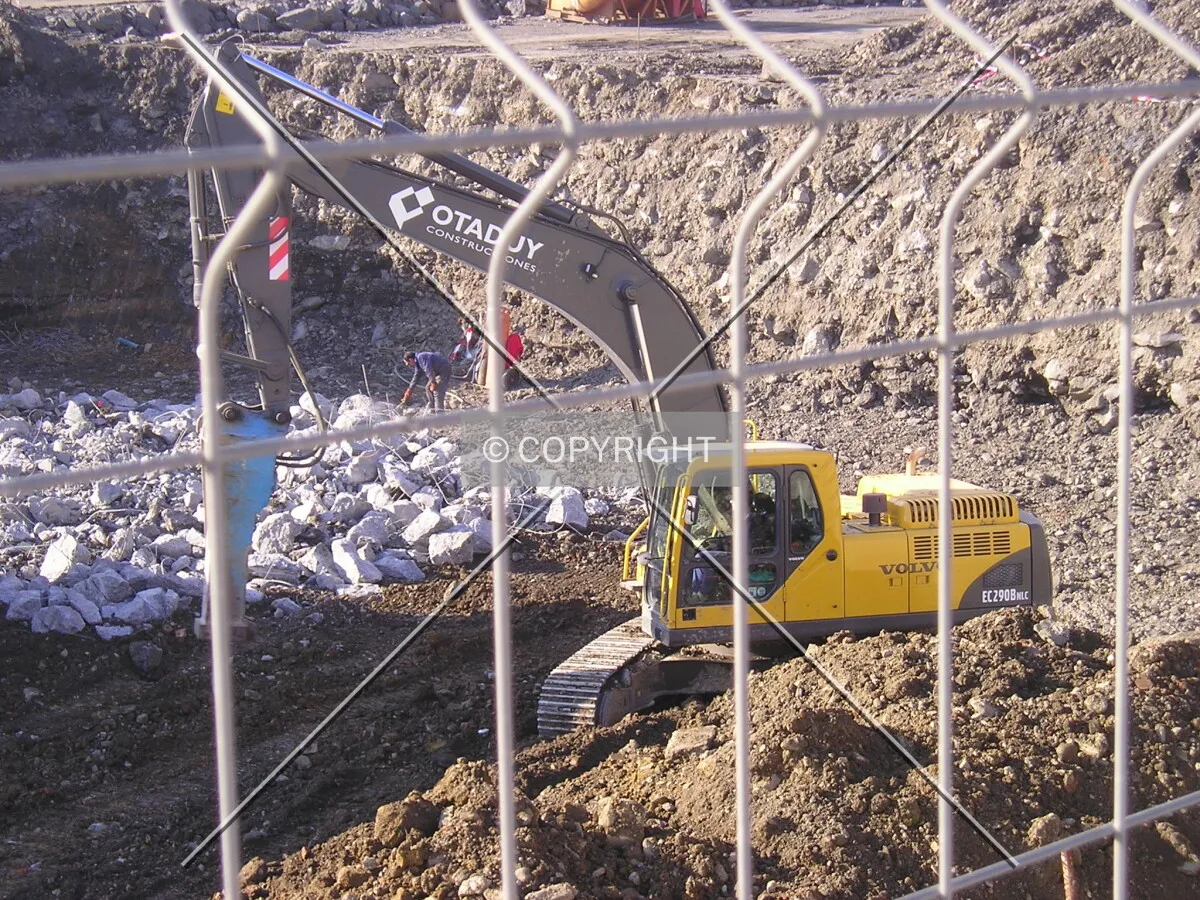 An excavator working in the building