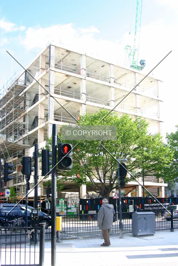 View northeast across Pentonville Road of the existing frame