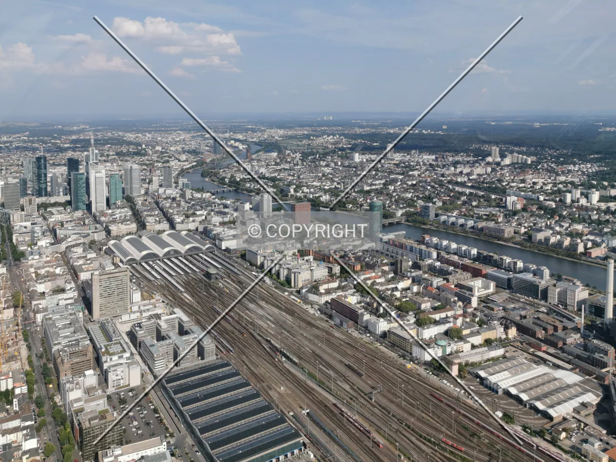 Flight with a helicopter over Frankfurt