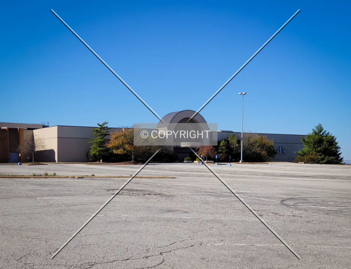The vacant Dillard's department store from the northeast; November 2, 2023